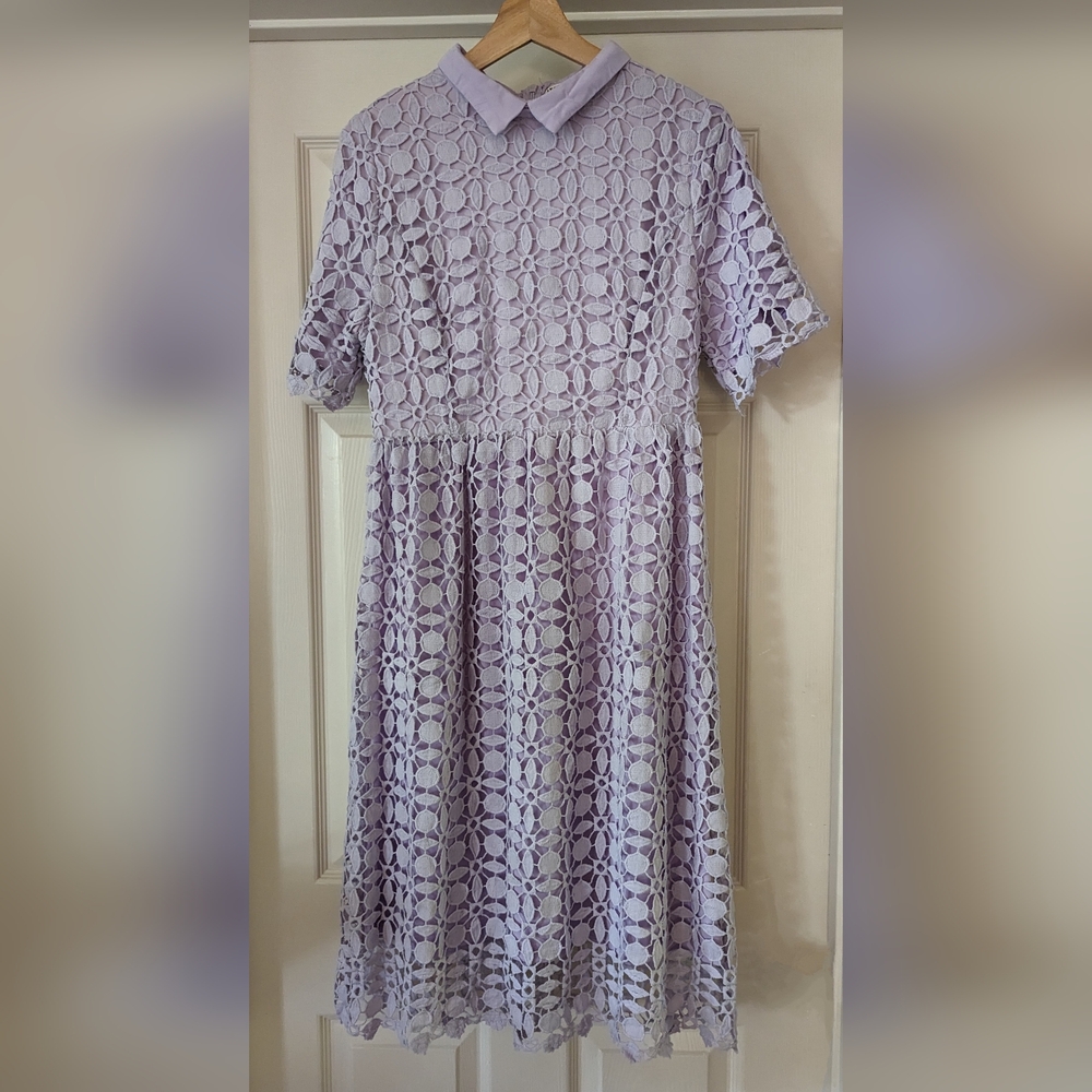 Jessakae Floral Lace Lilac Size Large Dress With Collar Half Sleeves Spring